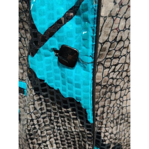 Womens L Blue Blazer Snake Floral Print Bold Chic Glam Statement Jacket Peplum - Picture 16 of 16